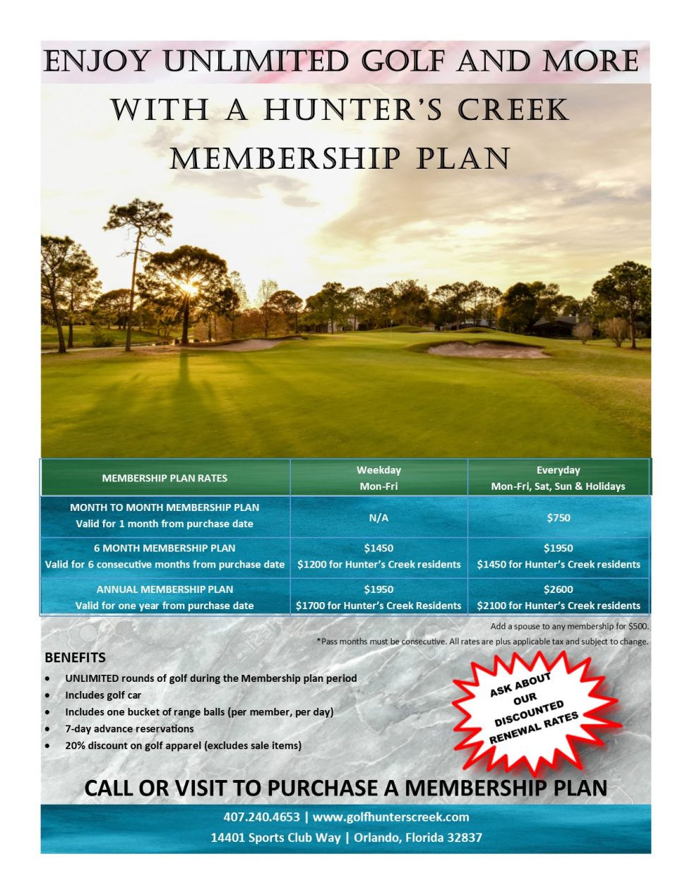 Golf Membership Plans Hunter's Creek